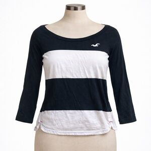 Y2K Hollister Black & White Stripe Long Sleeve Top